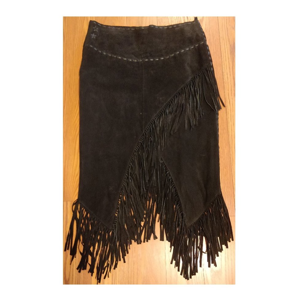 Scully Suede Leather Fringe Wrap Western Skirt Black XL